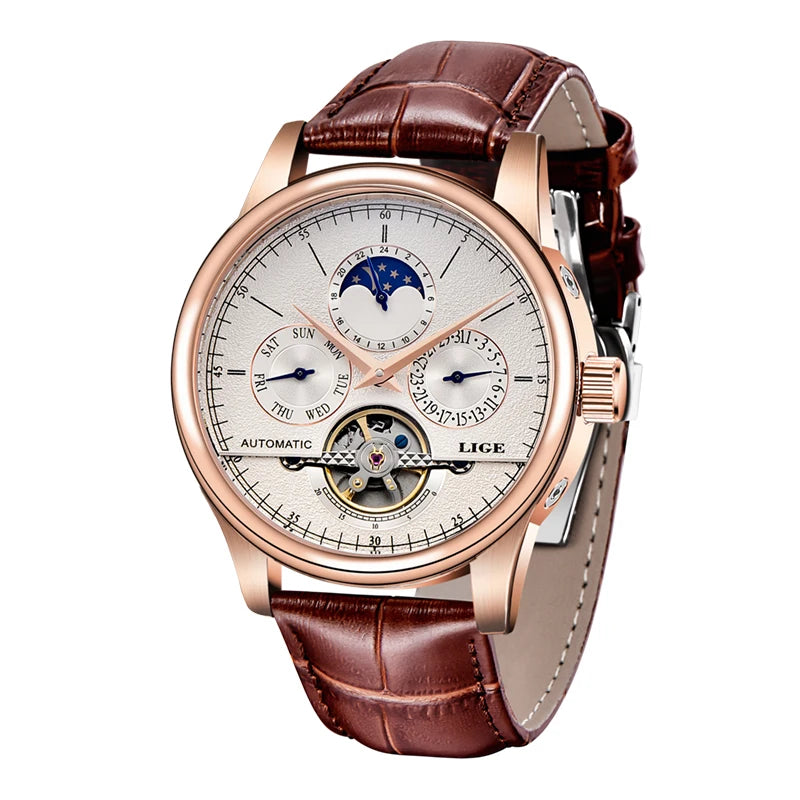 Men Watches Automatic Mechanical Watch Tourbillon Clock Genuine Leather Waterproof Watch Men Military Wristwatch Man