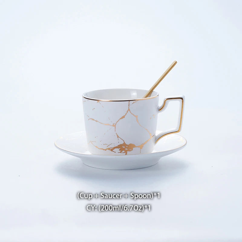 Marble Ceramic Coffee Cup Saucer Spoon Set 200Ml Nordic Tea Cup Matt Porcelain Tea Set Advanced Teacup Cafe Espresso Cup