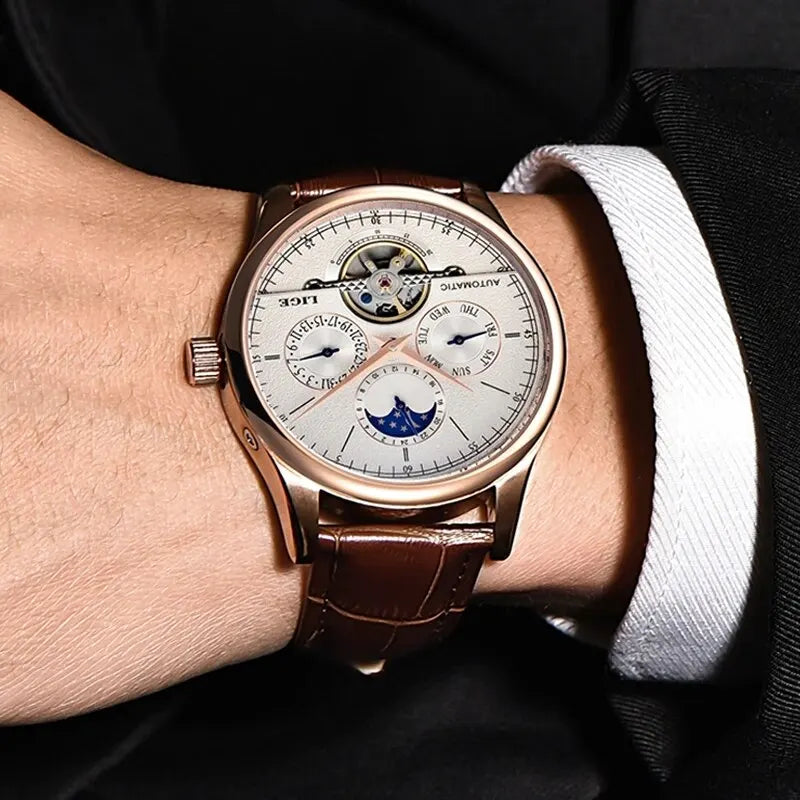 Men Watches Automatic Mechanical Watch Tourbillon Clock Genuine Leather Waterproof Watch Men Military Wristwatch Man