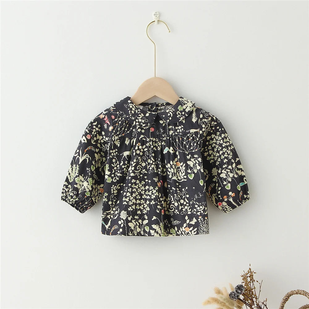 Fashion Baby Girl Dress Kids Clothes for Girls Long Sleeves Floral Blouse Dress for Girls Spring Summer Kids Dress for 0-6Y