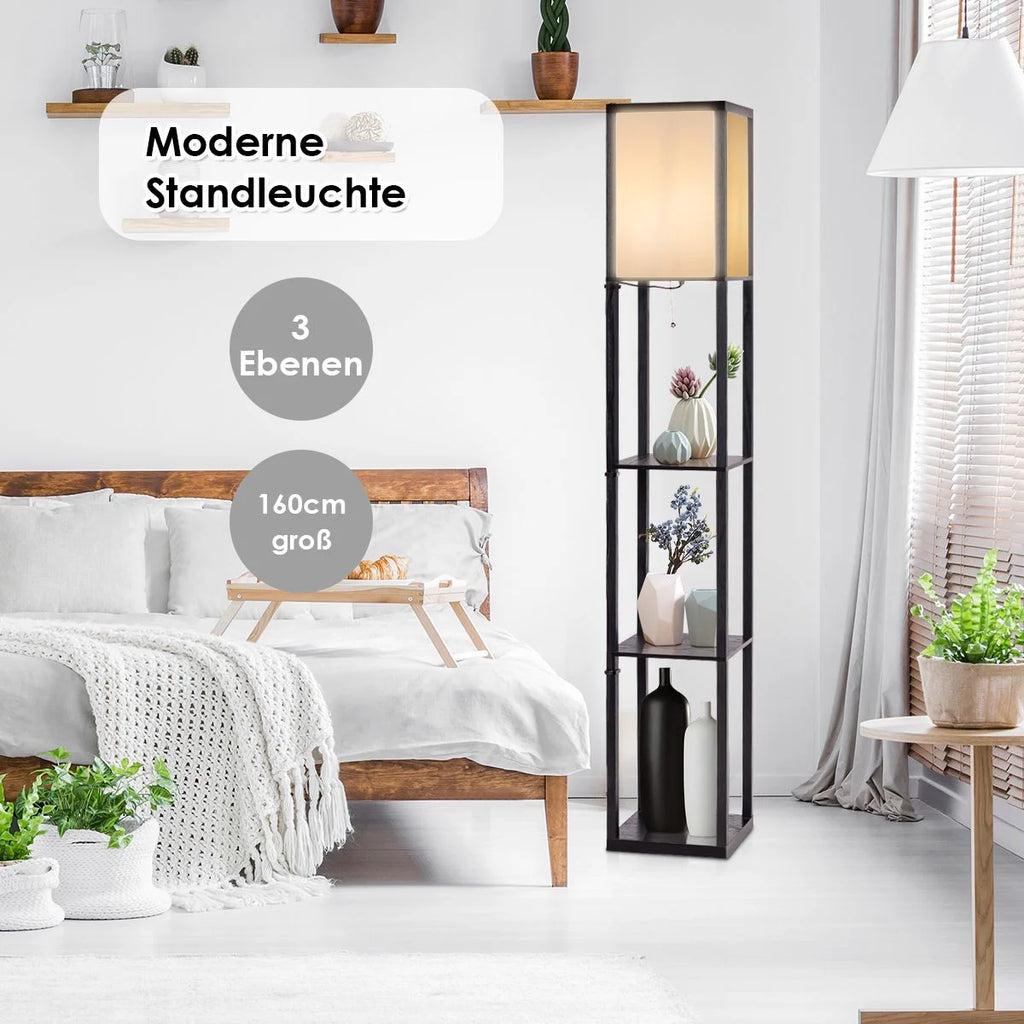 3-Ebene Standleuchte Regal Moderne Stehlampe Bodenlampe 26 X 26 X 160 Cm Schwarz