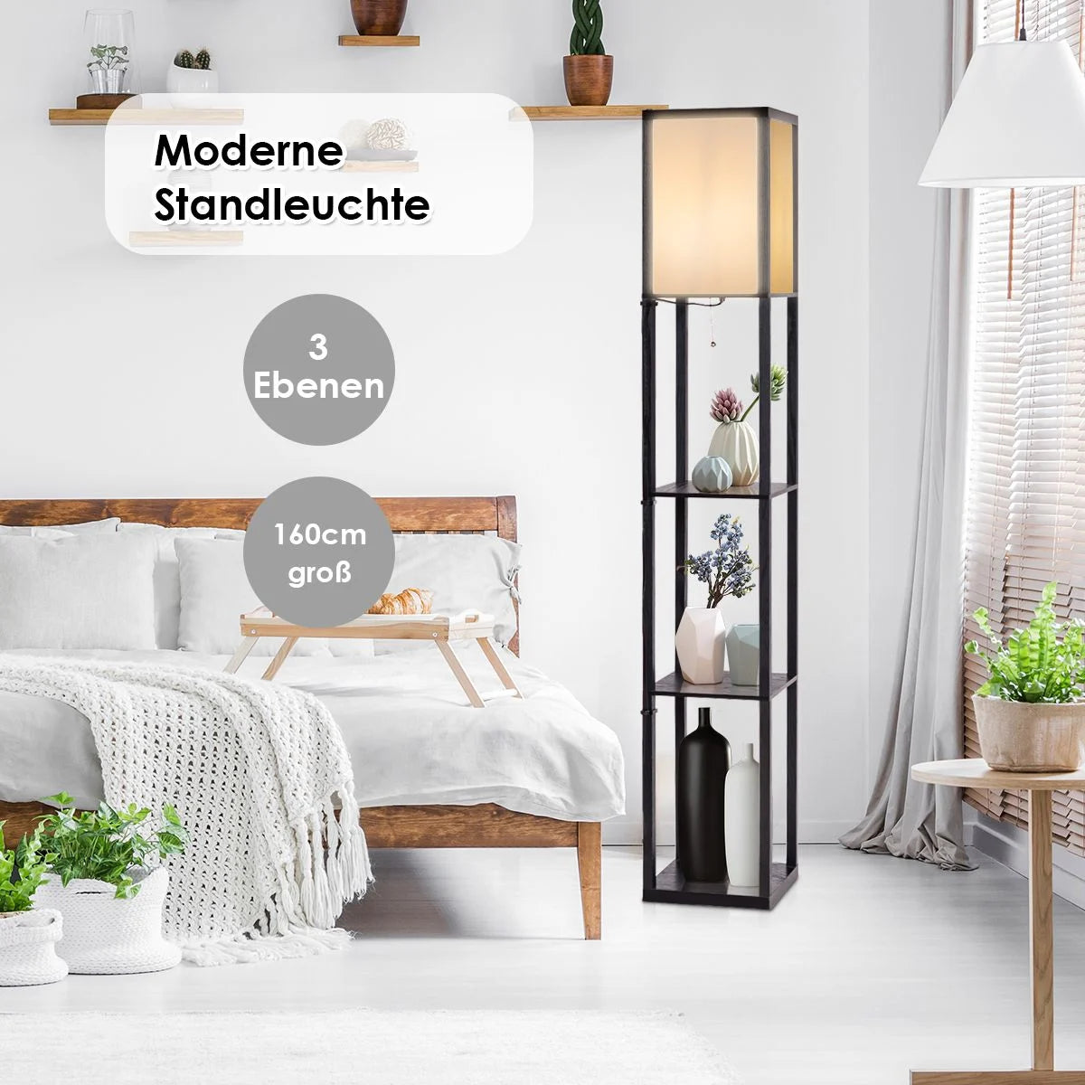 3-Ebene Standleuchte Regal Moderne Stehlampe Bodenlampe 26 X 26 X 160 Cm Schwarz