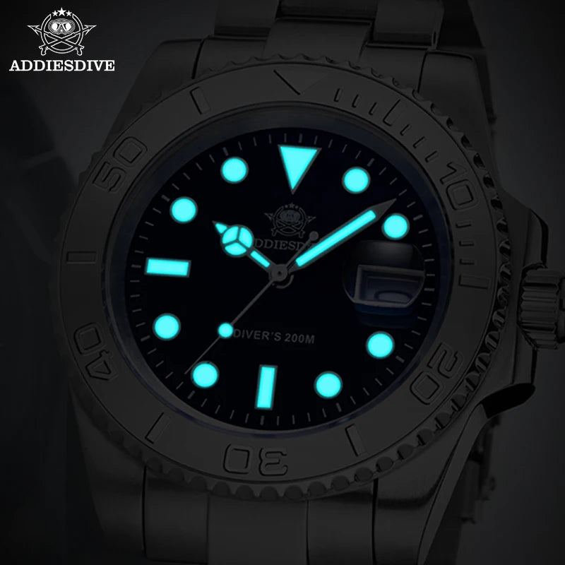 Men'S Quartz Watch 200M Waterproof Ceramic Bezel Steel Watch Magnifying Mirror Glass BGW9 Blue Luminous Diving Watch