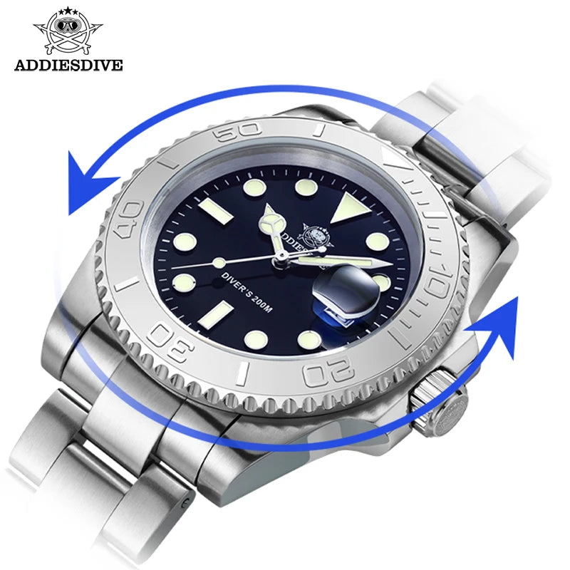 Men'S Quartz Watch 200M Waterproof Ceramic Bezel Steel Watch Magnifying Mirror Glass BGW9 Blue Luminous Diving Watch