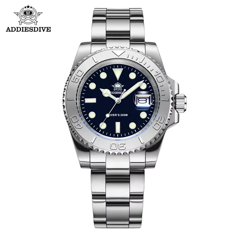 Men'S Quartz Watch 200M Waterproof Ceramic Bezel Steel Watch Magnifying Mirror Glass BGW9 Blue Luminous Diving Watch