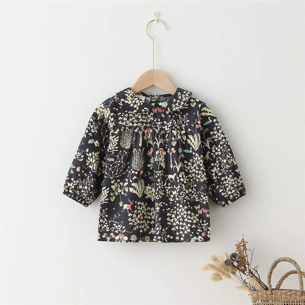 Fashion Baby Girl Dress Kids Clothes for Girls Long Sleeves Floral Blouse Dress for Girls Spring Summer Kids Dress for 0-6Y