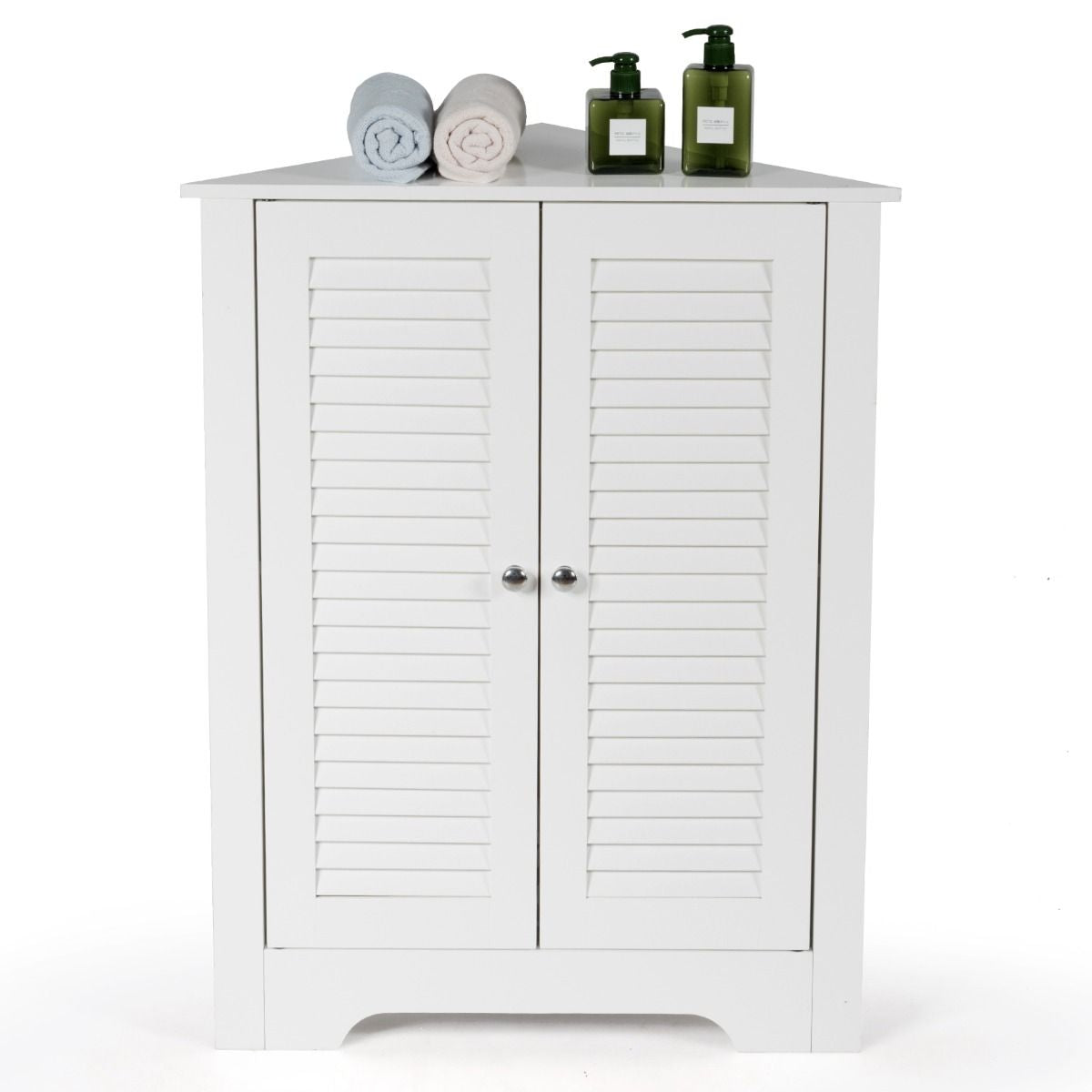 Eckschrank Mit Lamellentür & Höhenverstellbarem Regal Platzsparend Badezimmerschrank Weiß