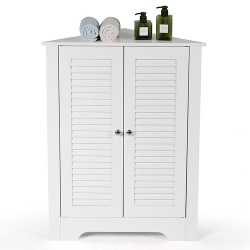Eckschrank Mit Lamellentür & Höhenverstellbarem Regal Platzsparend Badezimmerschrank Weiß
