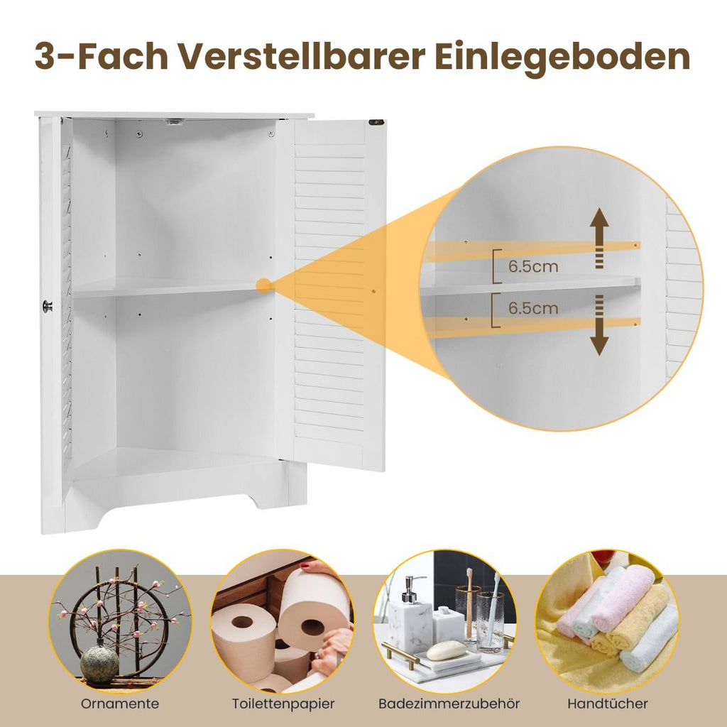 Eckschrank Mit Lamellentür & Höhenverstellbarem Regal Platzsparend Badezimmerschrank Weiß