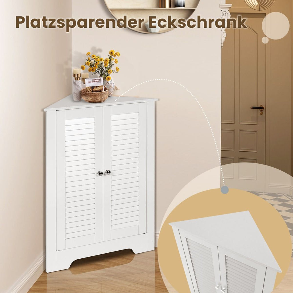 Eckschrank Mit Lamellentür & Höhenverstellbarem Regal Platzsparend Badezimmerschrank Weiß