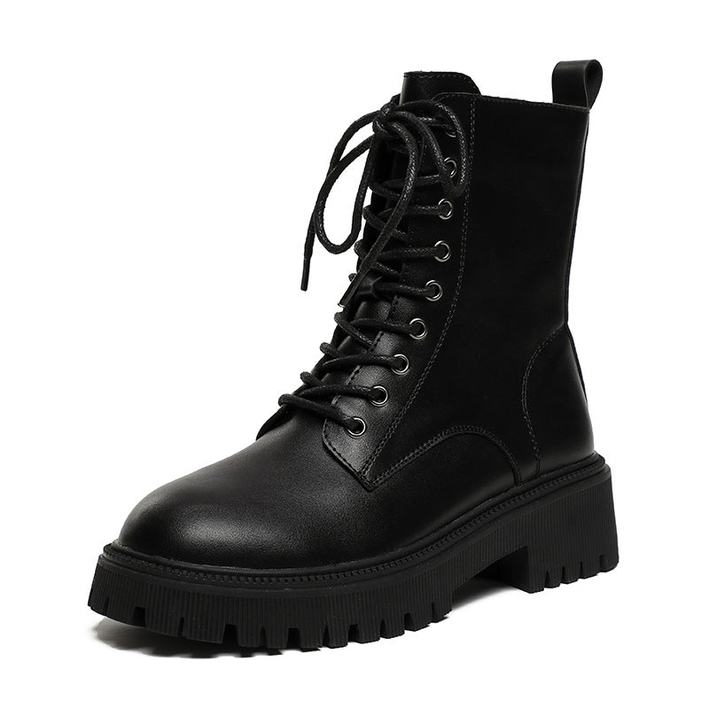 Thin Side Zip Platform Thick Heel British Fan Boots for Women