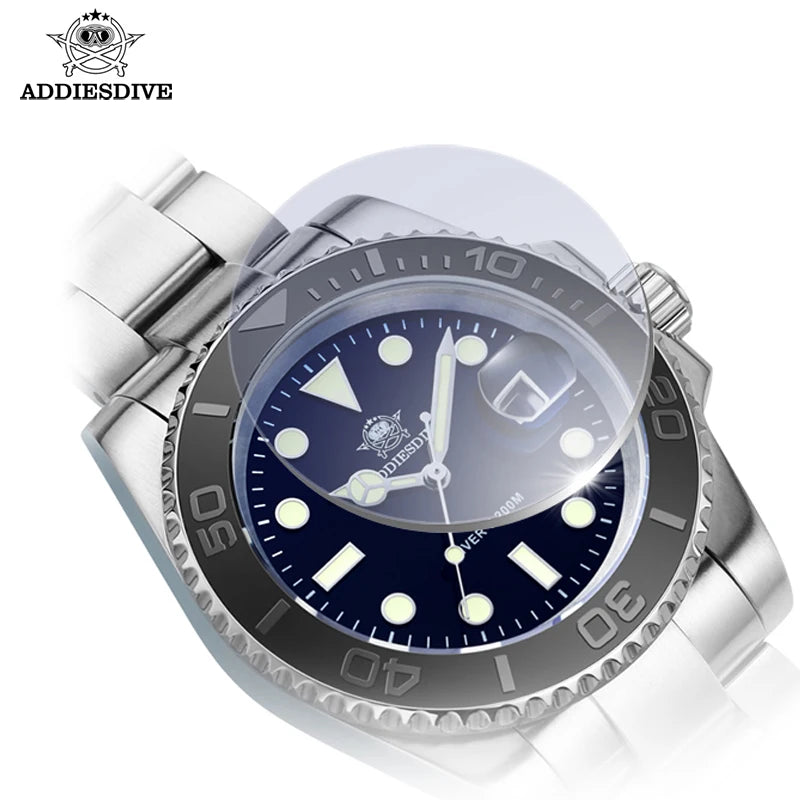 Men'S Quartz Watch 200M Waterproof Ceramic Bezel Steel Watch Magnifying Mirror Glass BGW9 Blue Luminous Diving Watch