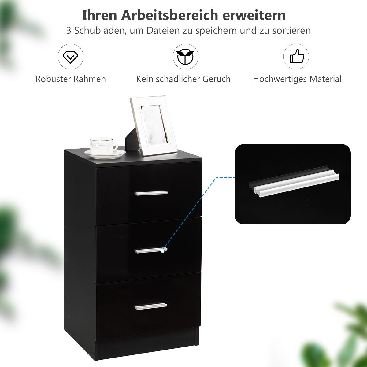 2Er Set Nachttisch Mit 3 Schubladen Büroschränke 37 X 34 X 66,5 Cm Schwarz