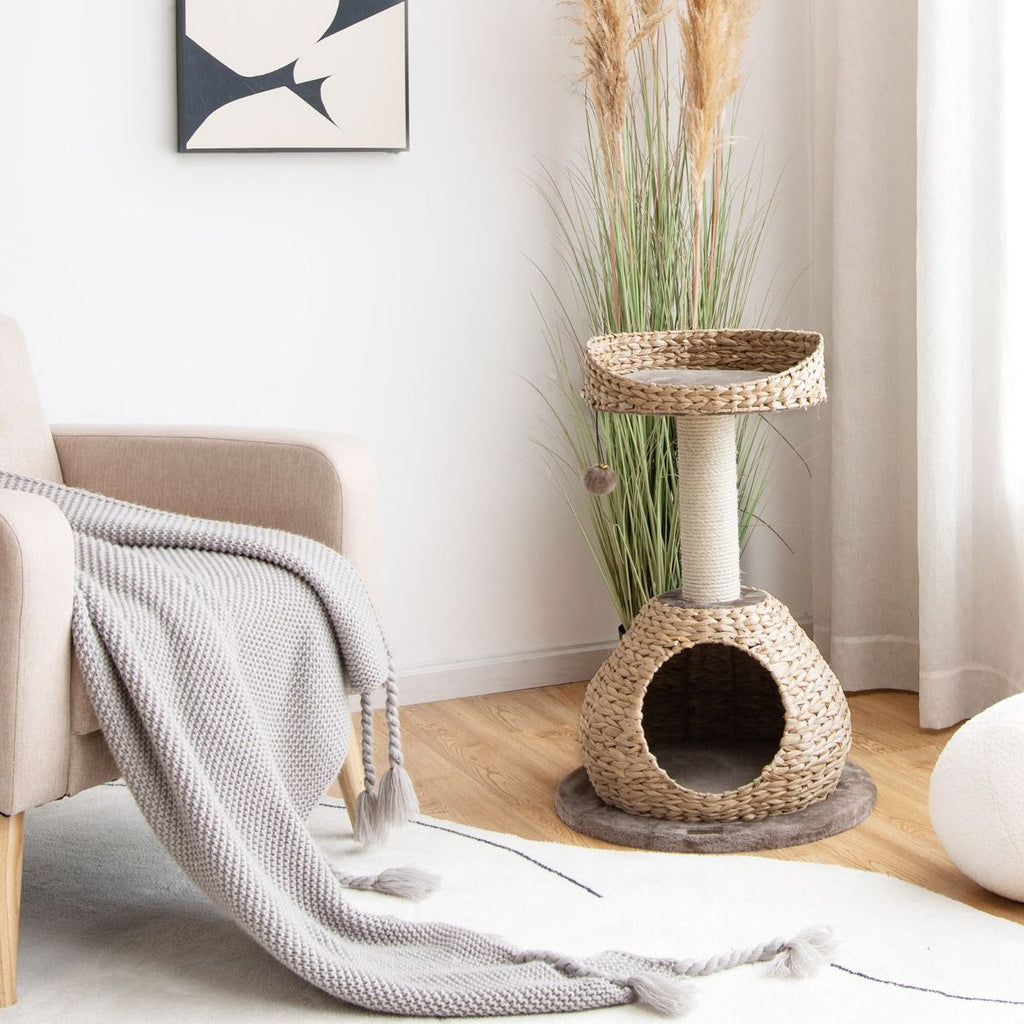 Klein Katzenbaum Mit Höhle & Natürlichem Sisal & Handgefertigter Korb Φ 48 X 70,5 Cm