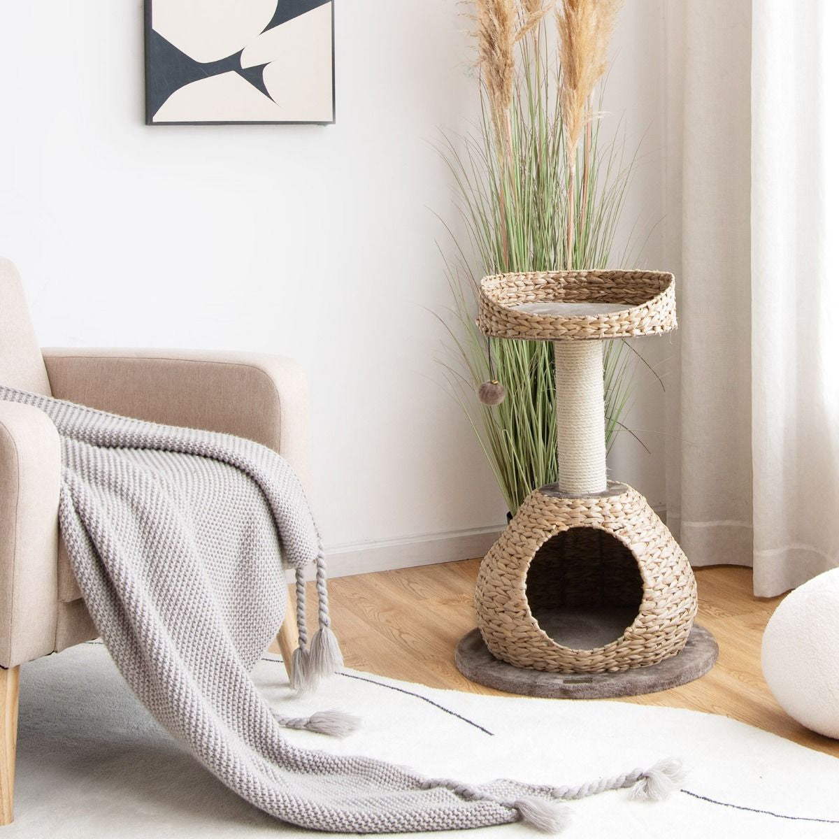 Klein Katzenbaum Mit Höhle & Natürlichem Sisal & Handgefertigter Korb Φ 48 X 70,5 Cm