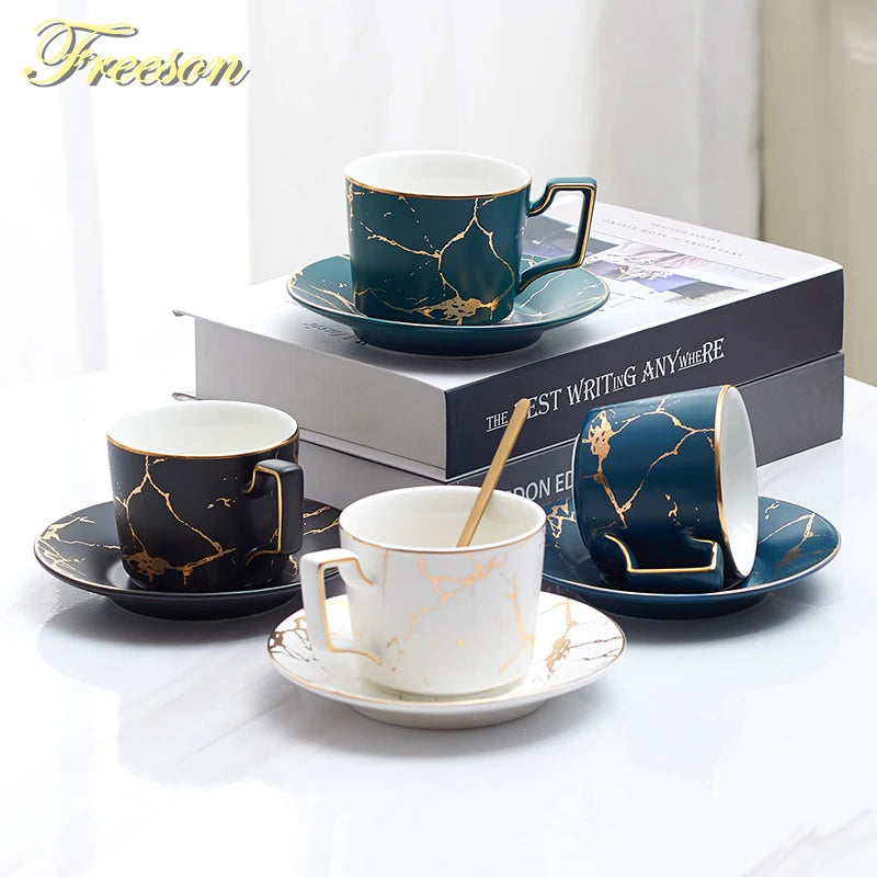 Marble Ceramic Coffee Cup Saucer Spoon Set 200Ml Nordic Tea Cup Matt Porcelain Tea Set Advanced Teacup Cafe Espresso Cup