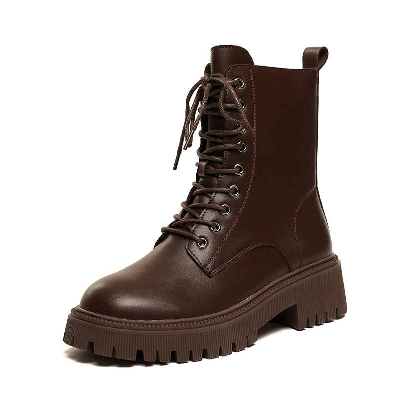 Thin Side Zip Platform Thick Heel British Fan Boots for Women