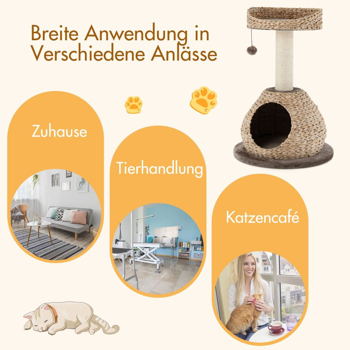 Klein Katzenbaum Mit Höhle & Natürlichem Sisal & Handgefertigter Korb Φ 48 X 70,5 Cm