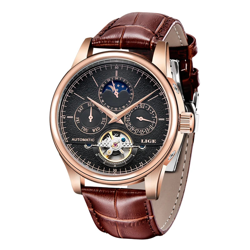 Men Watches Automatic Mechanical Watch Tourbillon Clock Genuine Leather Waterproof Watch Men Military Wristwatch Man