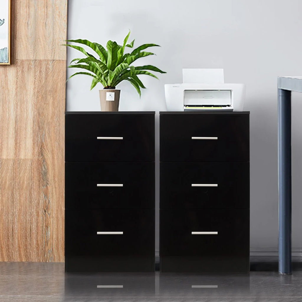 2Er Set Nachttisch Mit 3 Schubladen Büroschränke 37 X 34 X 66,5 Cm Schwarz