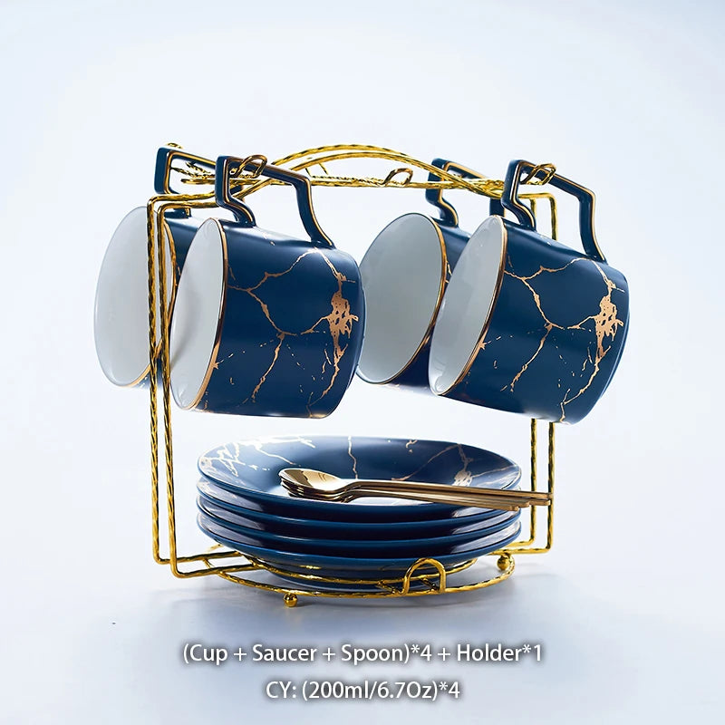Marble Ceramic Coffee Cup Saucer Spoon Set 200Ml Nordic Tea Cup Matt Porcelain Tea Set Advanced Teacup Cafe Espresso Cup