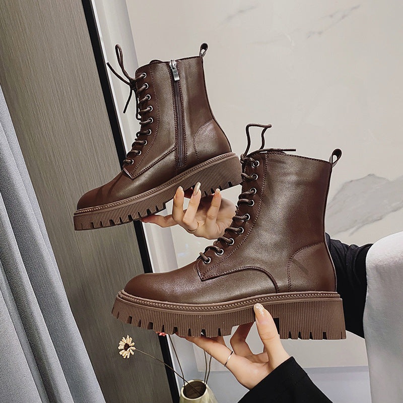 Thin Side Zip Platform Thick Heel British Fan Boots for Women