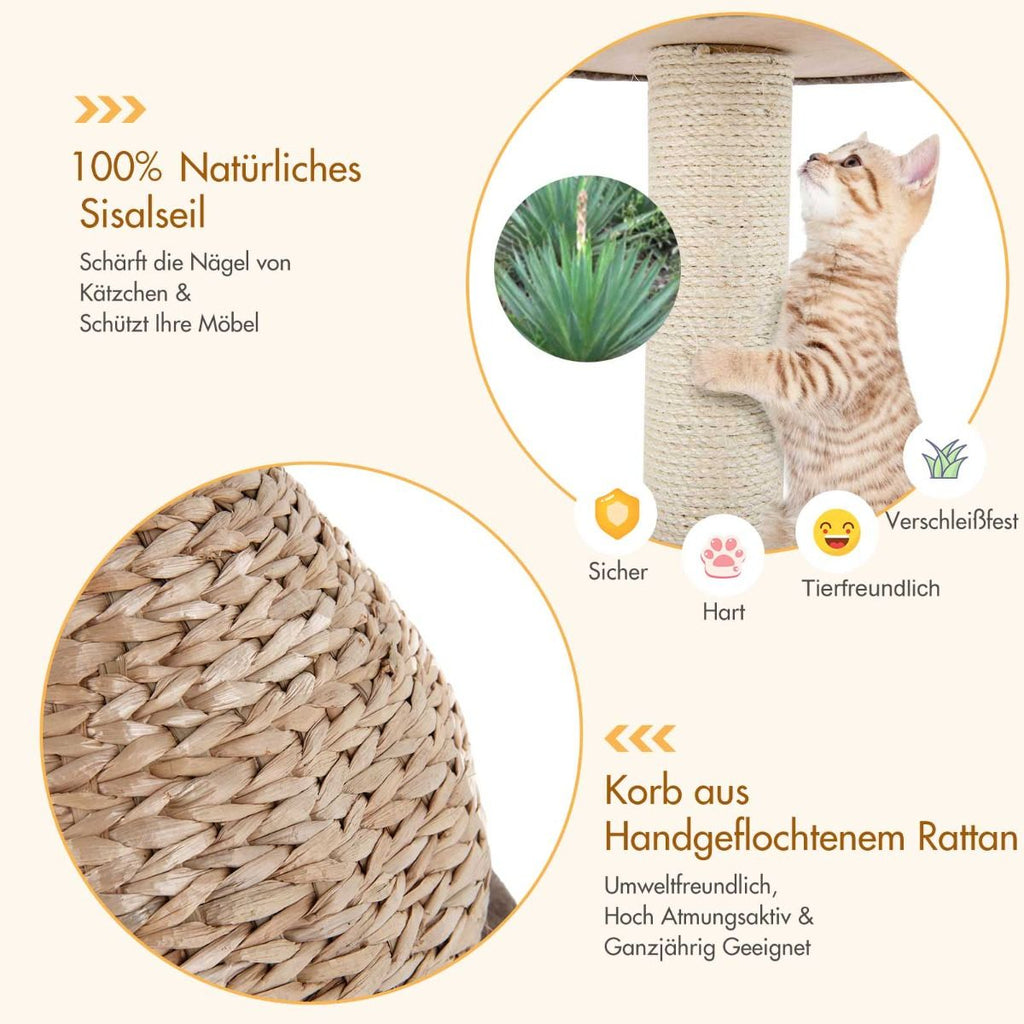 Klein Katzenbaum Mit Höhle & Natürlichem Sisal & Handgefertigter Korb Φ 48 X 70,5 Cm
