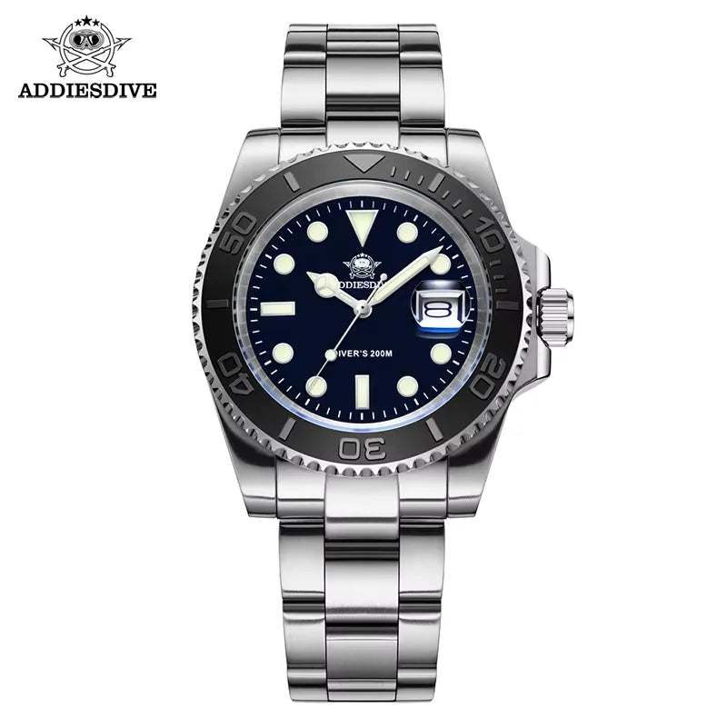Men'S Quartz Watch 200M Waterproof Ceramic Bezel Steel Watch Magnifying Mirror Glass BGW9 Blue Luminous Diving Watch