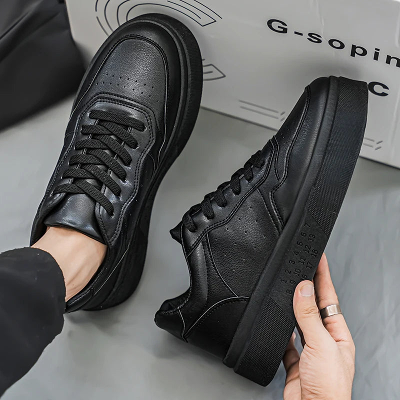 Walking White Leisure Running Sneakers Men Outdoor Leather Shoes Flat Classic Black Sports Shoes Lace up Skateboard Board Shoes