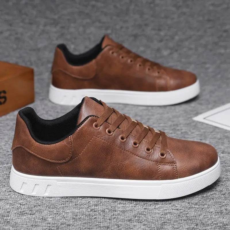 Men's Leather Shoes All-match Fashion Casual Shoes 2026 Spring and Autumn Outdoor Sneakers Flat Skateboard Shoes Loafers Men New