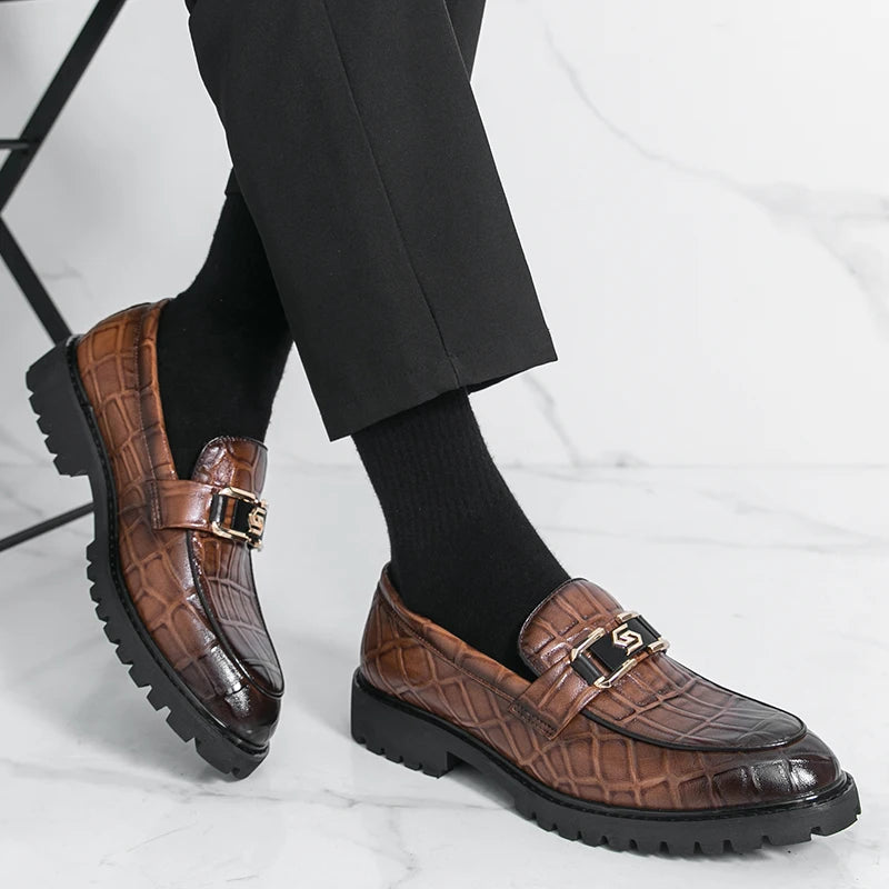 STRONGSHEN Men Leather Shoes Platform Loafers Thick-soled Patent Leather Wedding Shoes Formal Business Shoes Slip-on Casual Shoe
