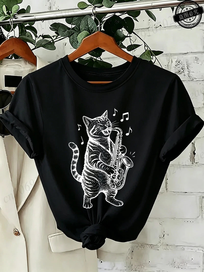 Drummer Cat Graphic T-Shirt
