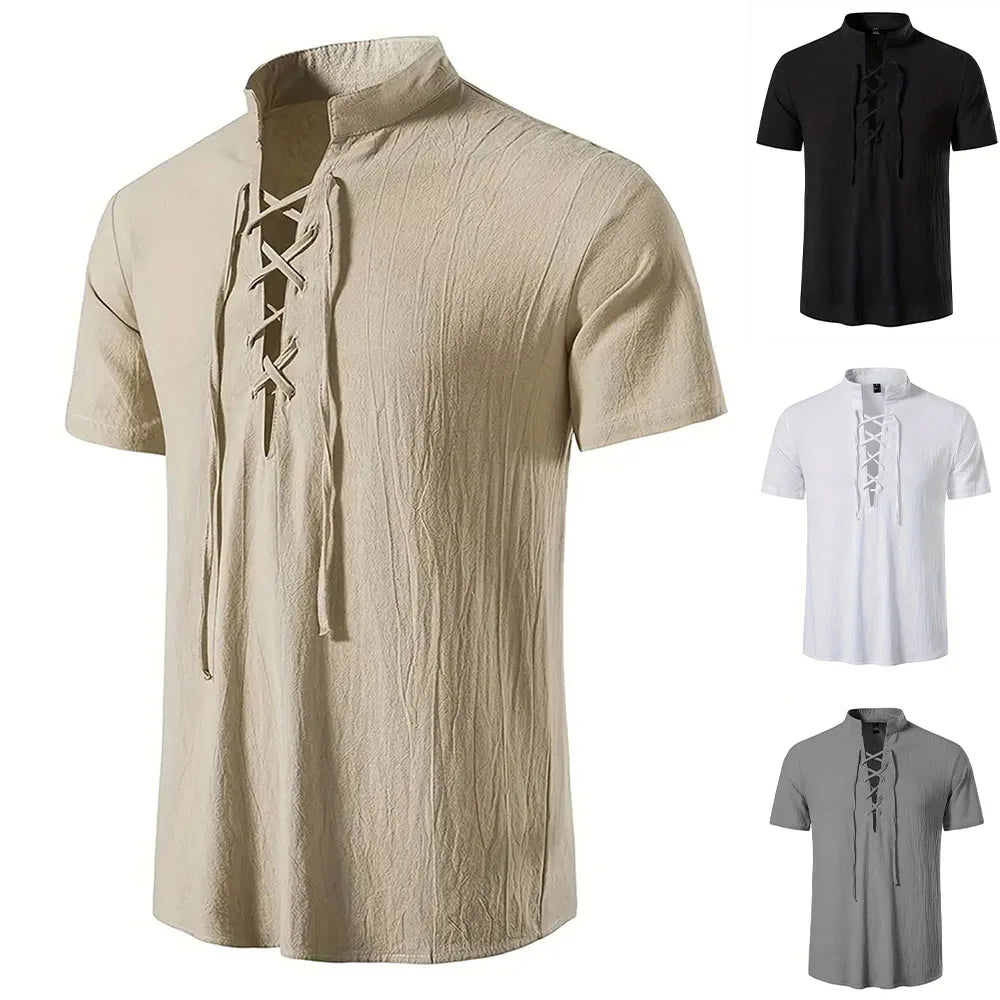 Men's Retro V-Neck Linen Shirt