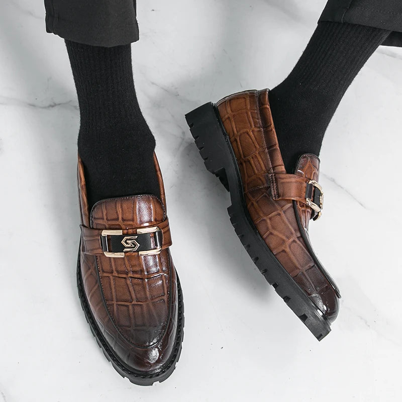 STRONGSHEN Men Leather Shoes Platform Loafers Thick-soled Patent Leather Wedding Shoes Formal Business Shoes Slip-on Casual Shoe