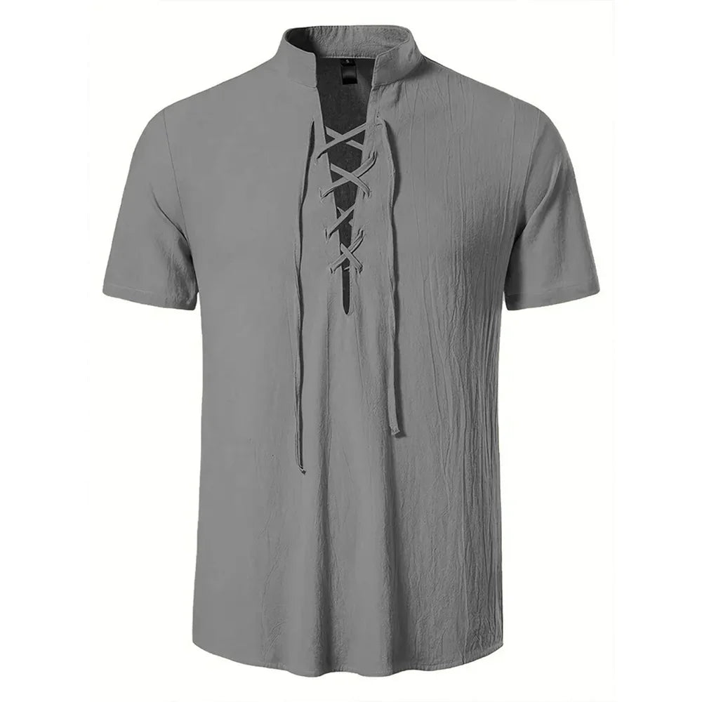 Men's Retro V-Neck Linen Shirt