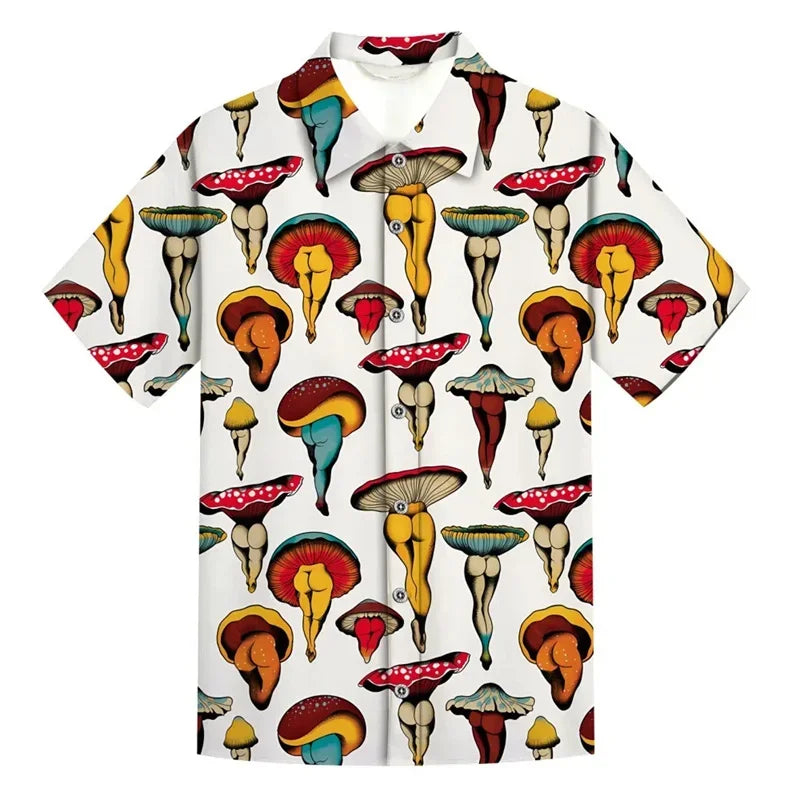2026 New 3D Style Mushroom Printed Shirts For Men Fashion Cool Shirts Anime Mens Hawaiian Short Shirts Clothes Loose Tops