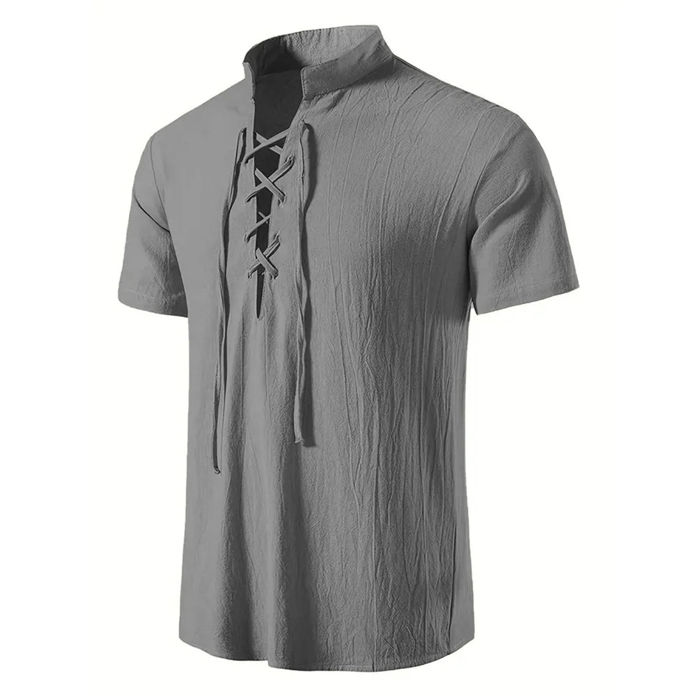 Men's Retro V-Neck Linen Shirt