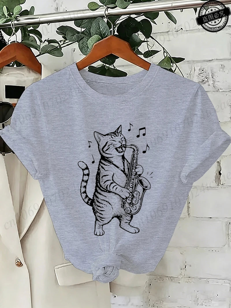 Drummer Cat Graphic T-Shirt