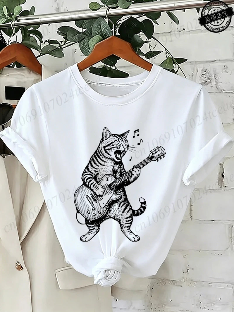 Drummer Cat Graphic T-Shirt