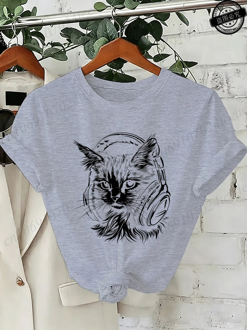 Drummer Cat Graphic T-Shirt