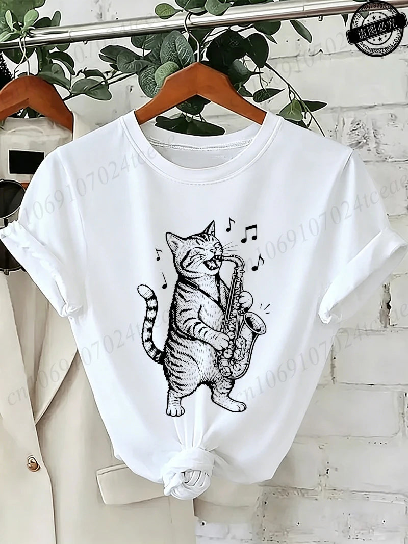 Drummer Cat Graphic T-Shirt