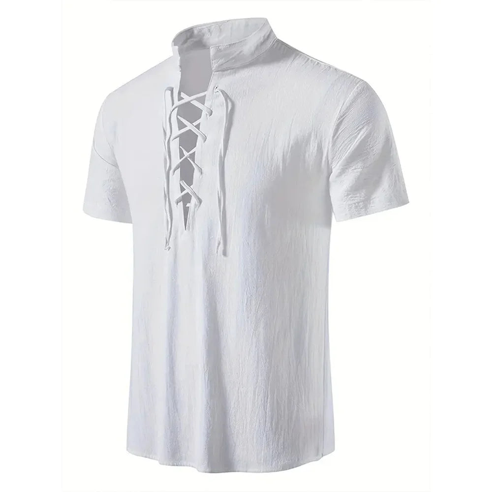 Men's Retro V-Neck Linen Shirt