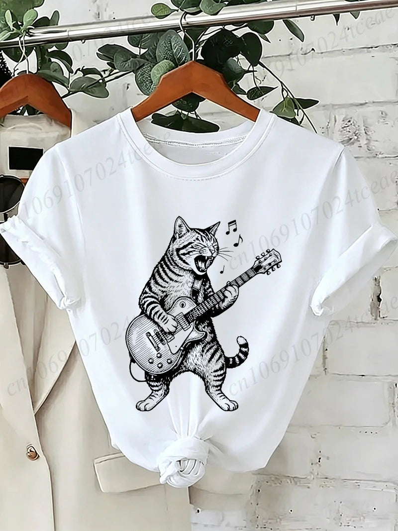 Drummer Cat Graphic T-Shirt