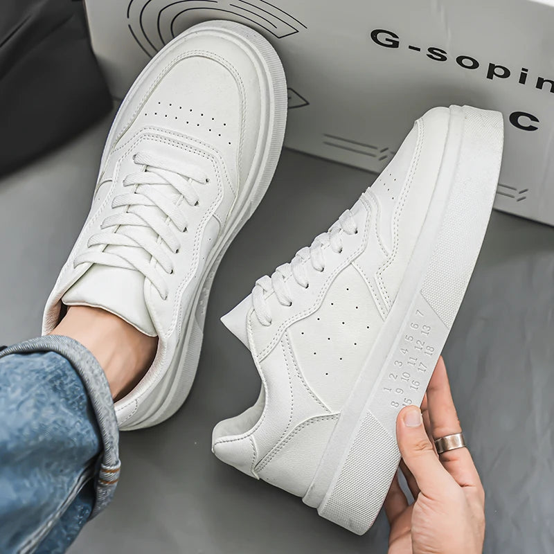Walking White Leisure Running Sneakers Men Outdoor Leather Shoes Flat Classic Black Sports Shoes Lace up Skateboard Board Shoes