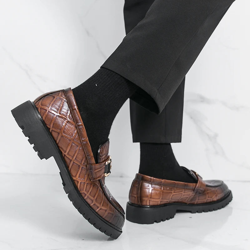 STRONGSHEN Men Leather Shoes Platform Loafers Thick-soled Patent Leather Wedding Shoes Formal Business Shoes Slip-on Casual Shoe