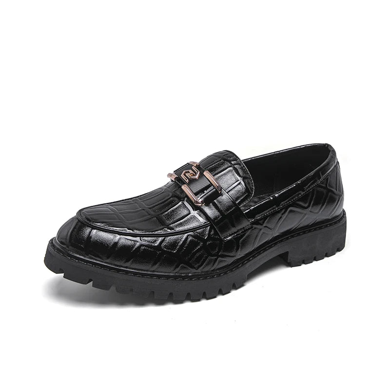 STRONGSHEN Men Leather Shoes Platform Loafers Thick-soled Patent Leather Wedding Shoes Formal Business Shoes Slip-on Casual Shoe