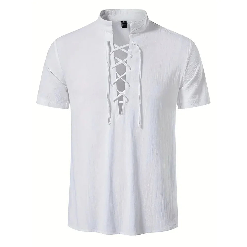 Men's Retro V-Neck Linen Shirt