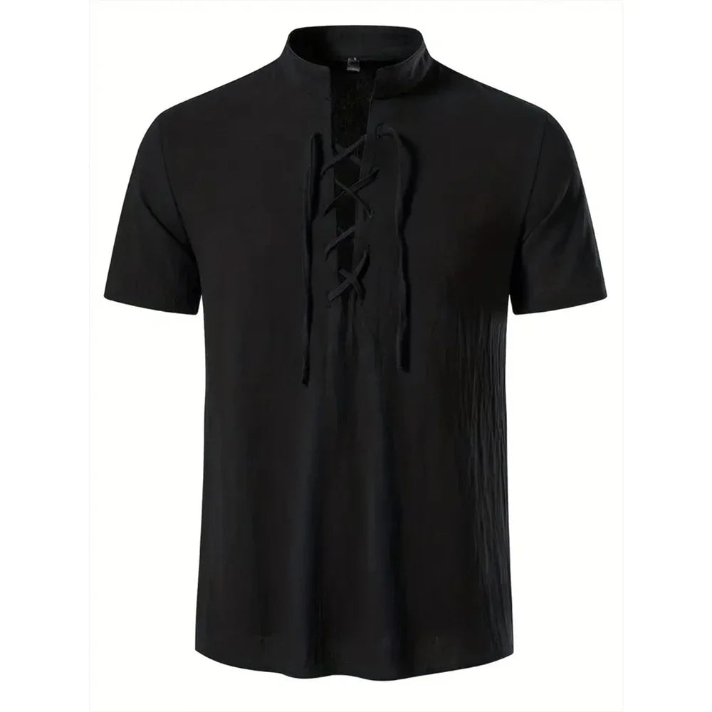 Men's Retro V-Neck Linen Shirt