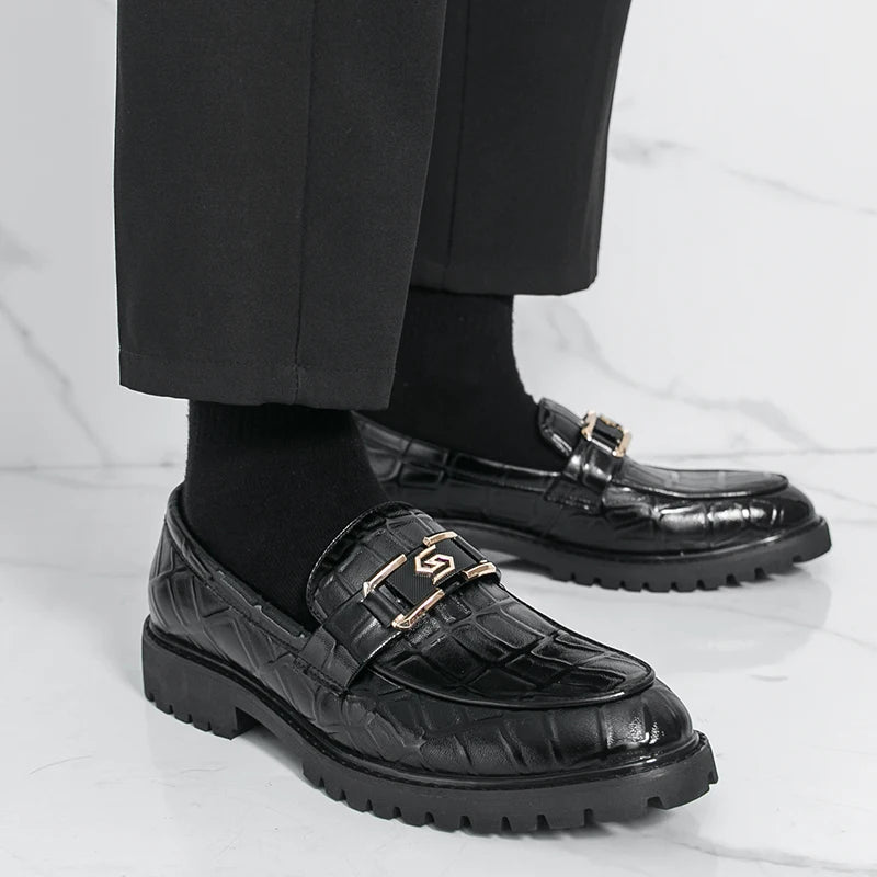 STRONGSHEN Men Leather Shoes Platform Loafers Thick-soled Patent Leather Wedding Shoes Formal Business Shoes Slip-on Casual Shoe