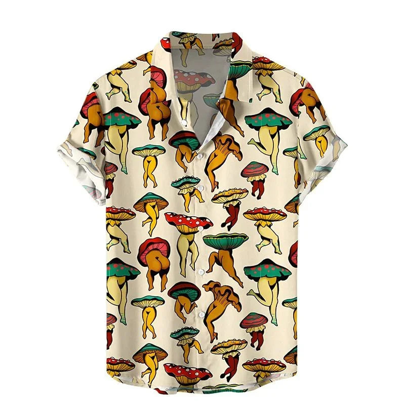 2026 New 3D Style Mushroom Printed Shirts For Men Fashion Cool Shirts Anime Mens Hawaiian Short Shirts Clothes Loose Tops